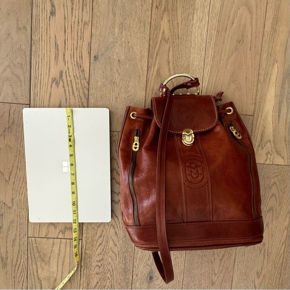 Marino Orlandi Cognac Leather Drawstring Bucket Sling Bag Backpack - Picture 15 of 16